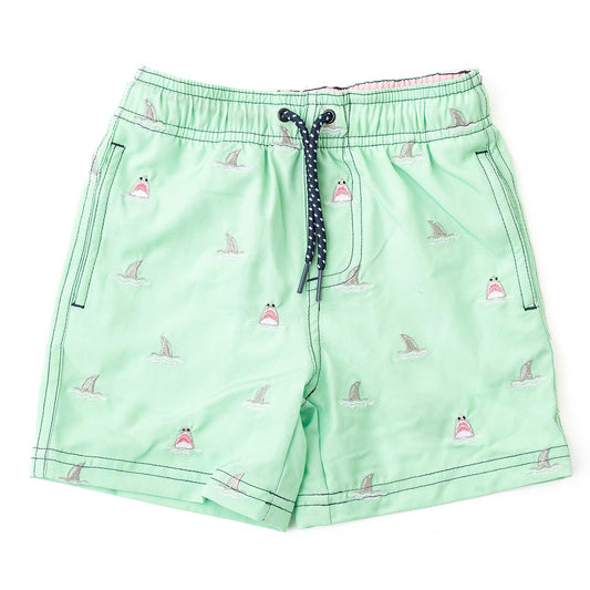 Mint Shark Boys Swim Trunks