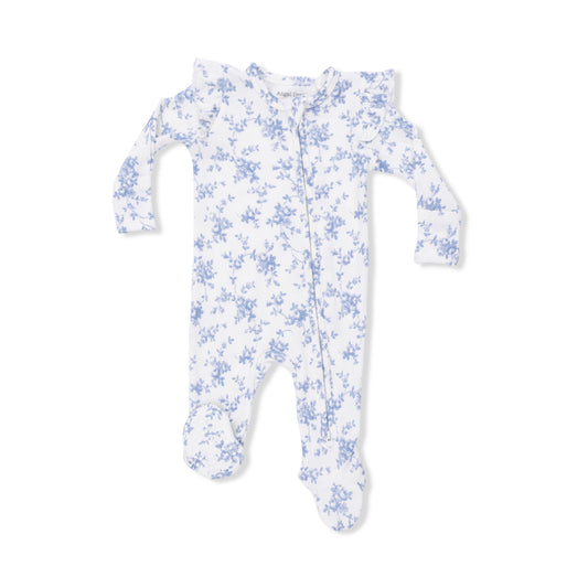 Baby Blue Vine Ruffle Zipper Footie