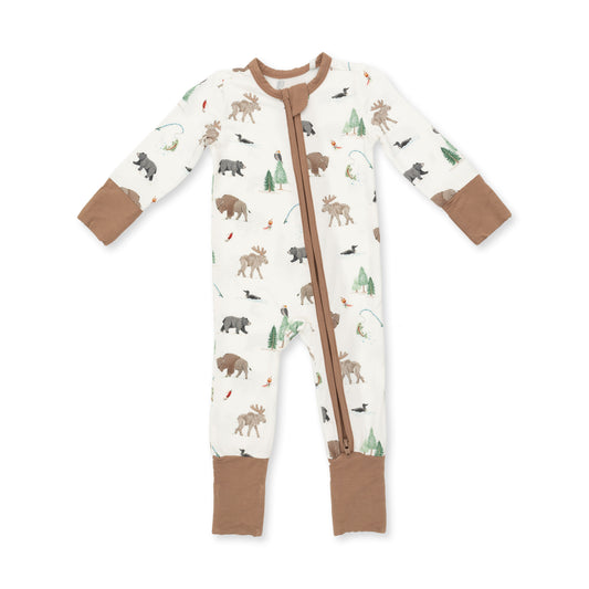 Northern Woodland Animals Zip Romper