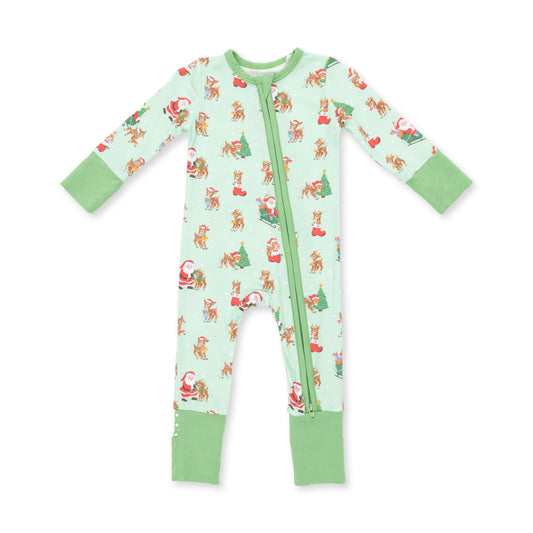 Vintage Reindeer & Santa Zip Romper