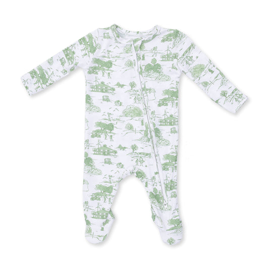Golf Toile Green Zip Footie