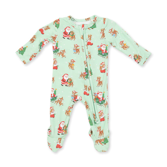 Vintage Reindeer & Santa Zip Footie