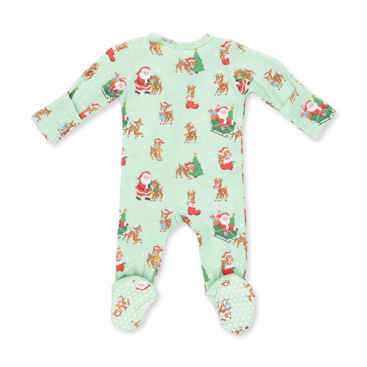 Vintage Reindeer & Santa Zip Footie