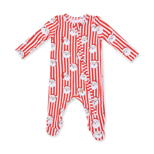 Vintage Santa Stripe Zip Footie