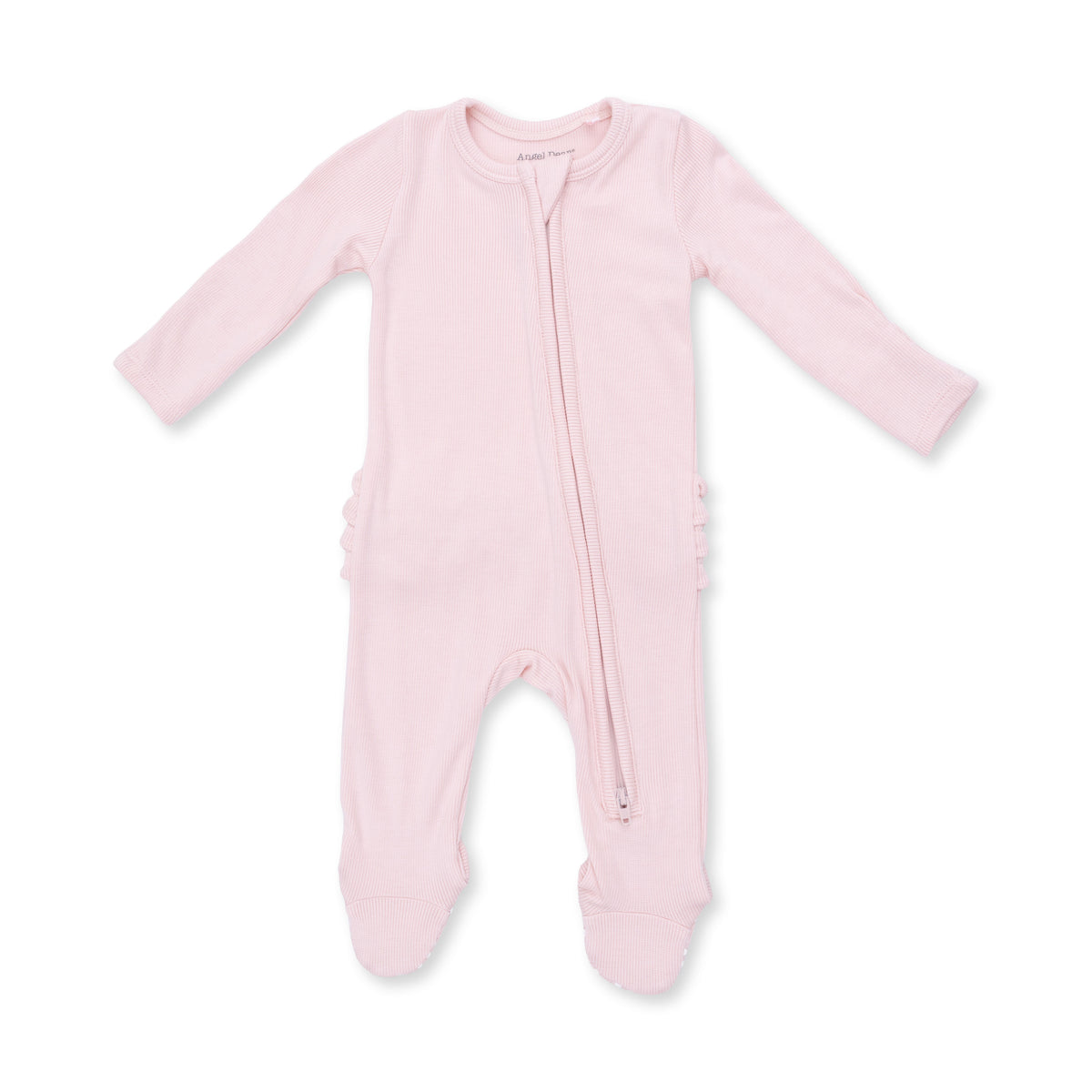 Solid Veiled Pink Rib Zip Footie
