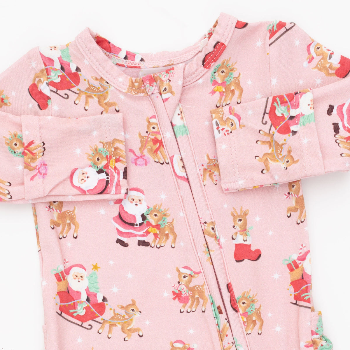 Vintage Reindeer & Santa Zip Footie