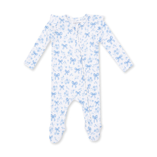 Blue Bows & Flowers Zip Footie