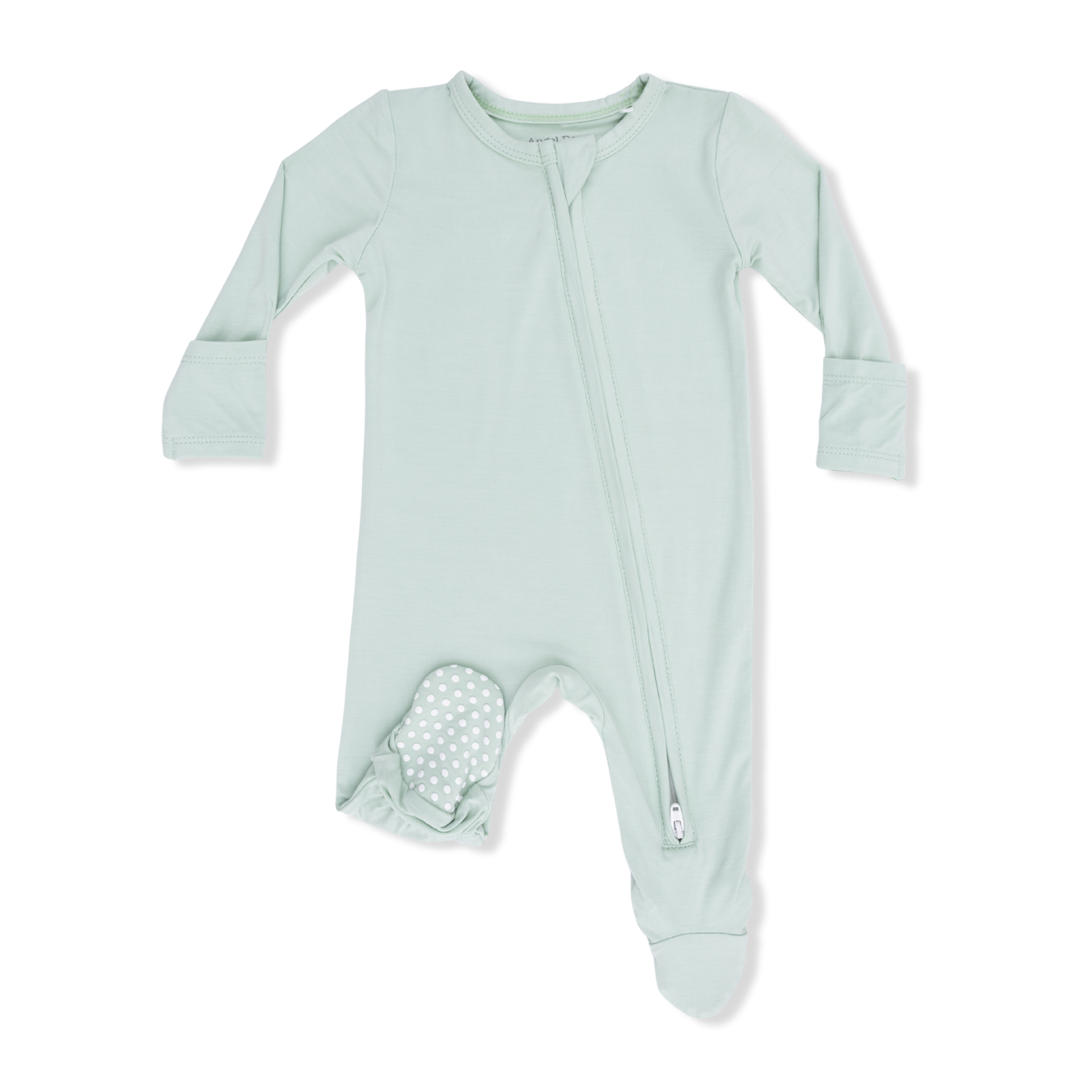 Solid Cameo Green Zipper Footie