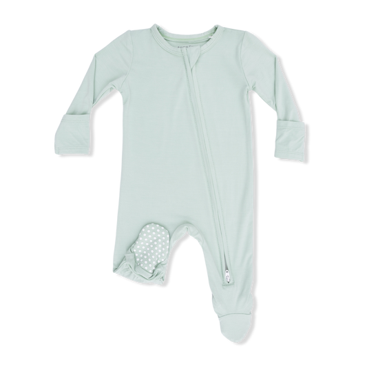 Solid Cameo Green Zipper Footie