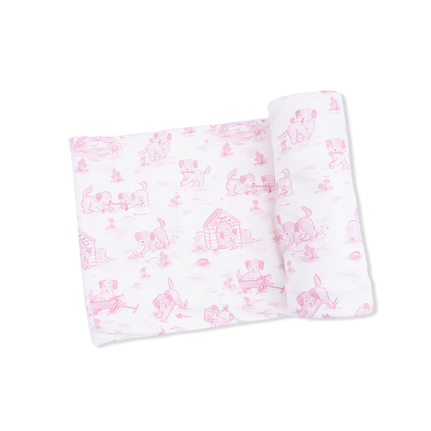 Puppy Toile Pink Swaddle Blanket