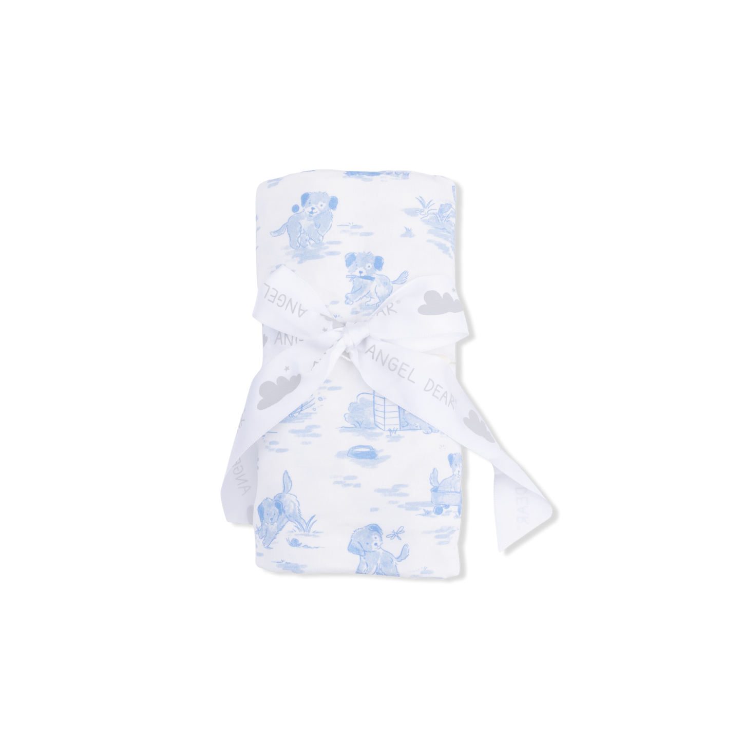 Puppy Toile Blue Swaddle Blanket
