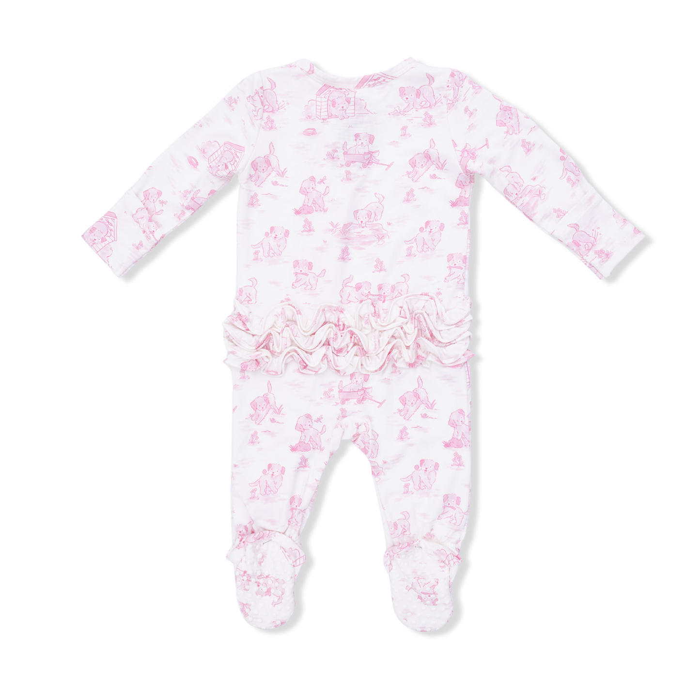 Puppy Toile Pink Ruffle Zipper Footie